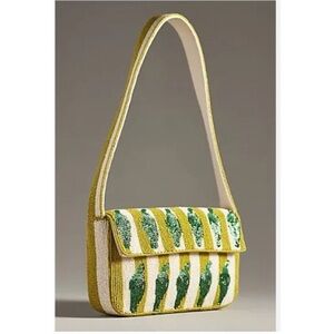Anthropologie Green and Yellow Beaded Shoulder Bag